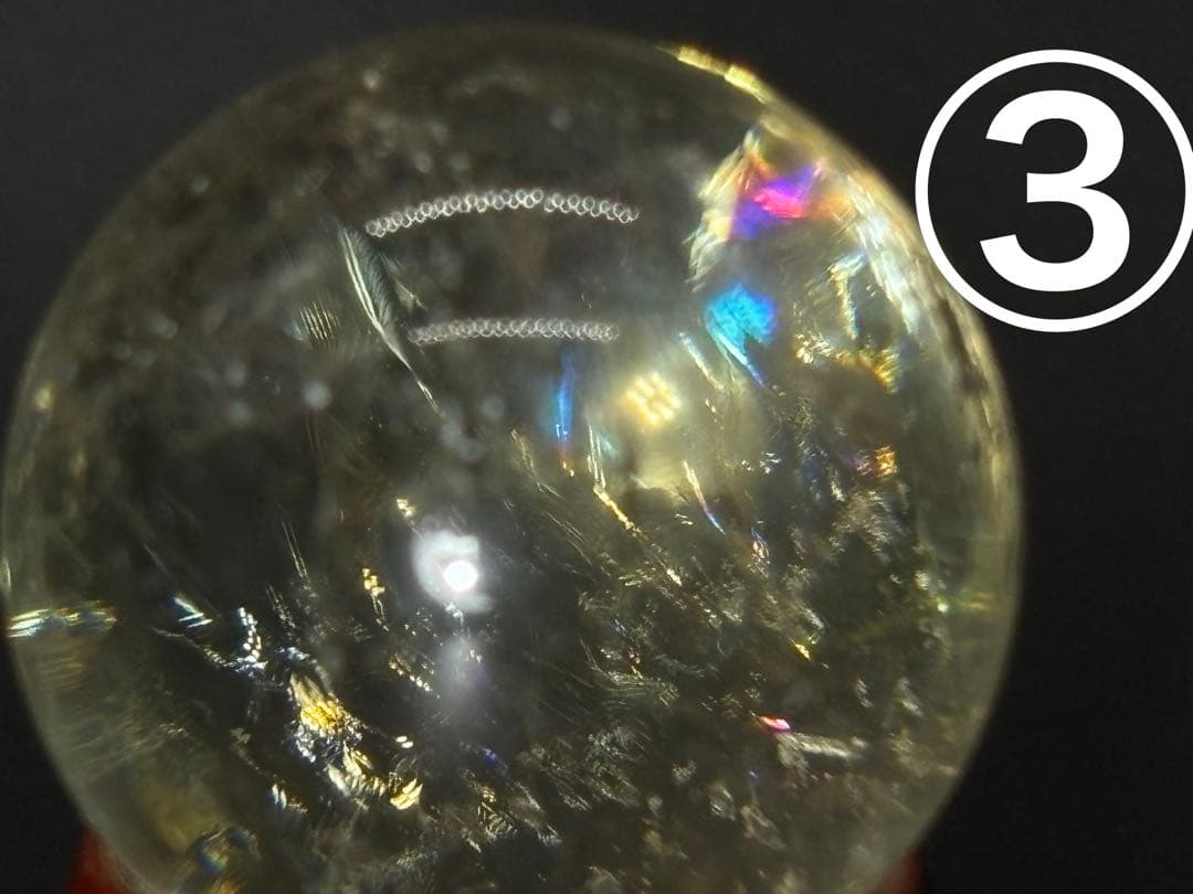 天然石　金運　アイリスシトリンスフィア　台座付き　透明、大量虹入り