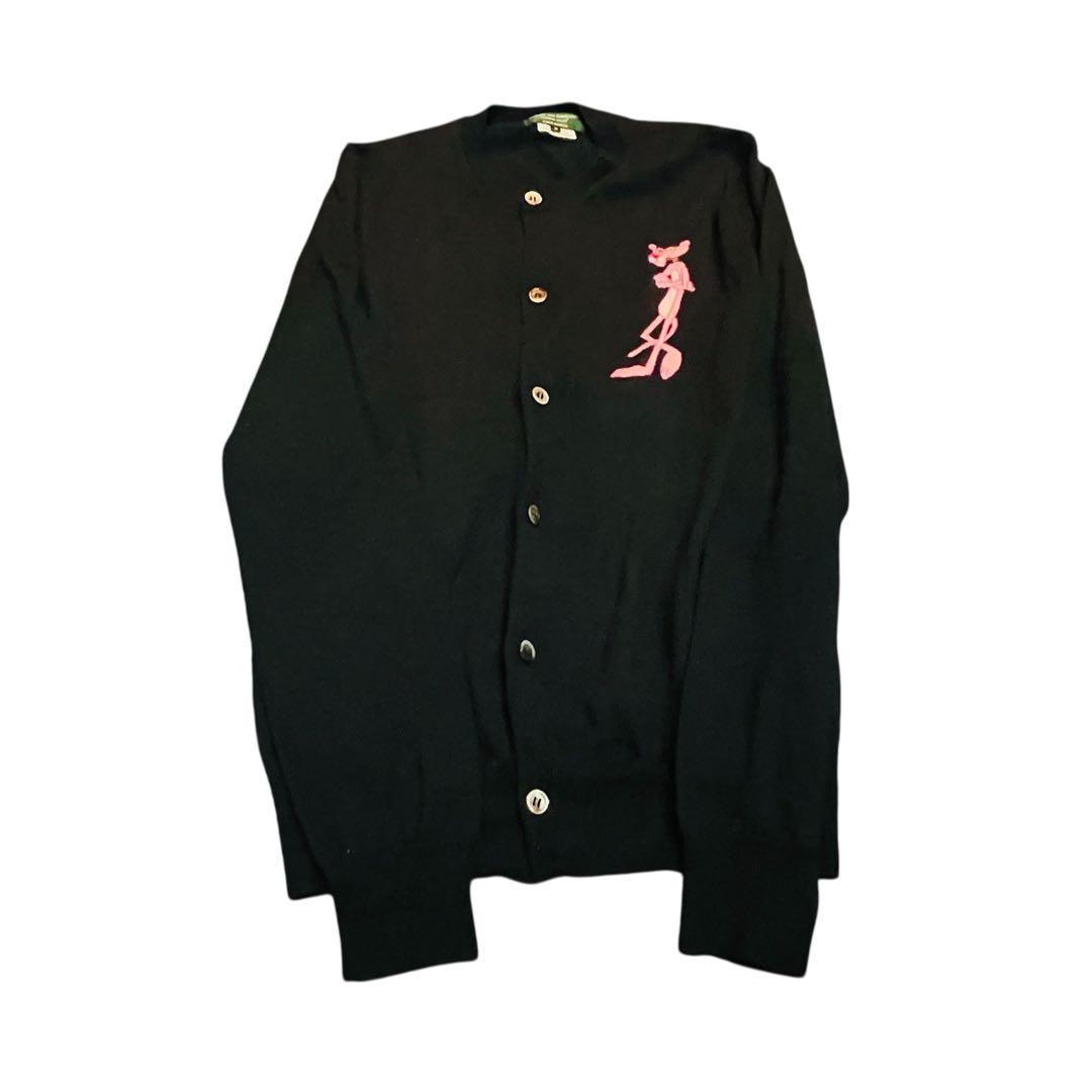 コムデギャルソン　HOMME PLUS ピンクパンサー刺繍 黒カーディガン 長袖