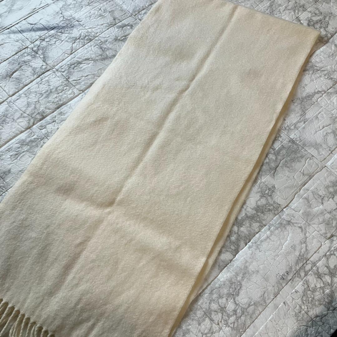 美品◎ロロピアーナ カシミヤ100% ウェーブ加工 フリンジマフラー アイボリー
