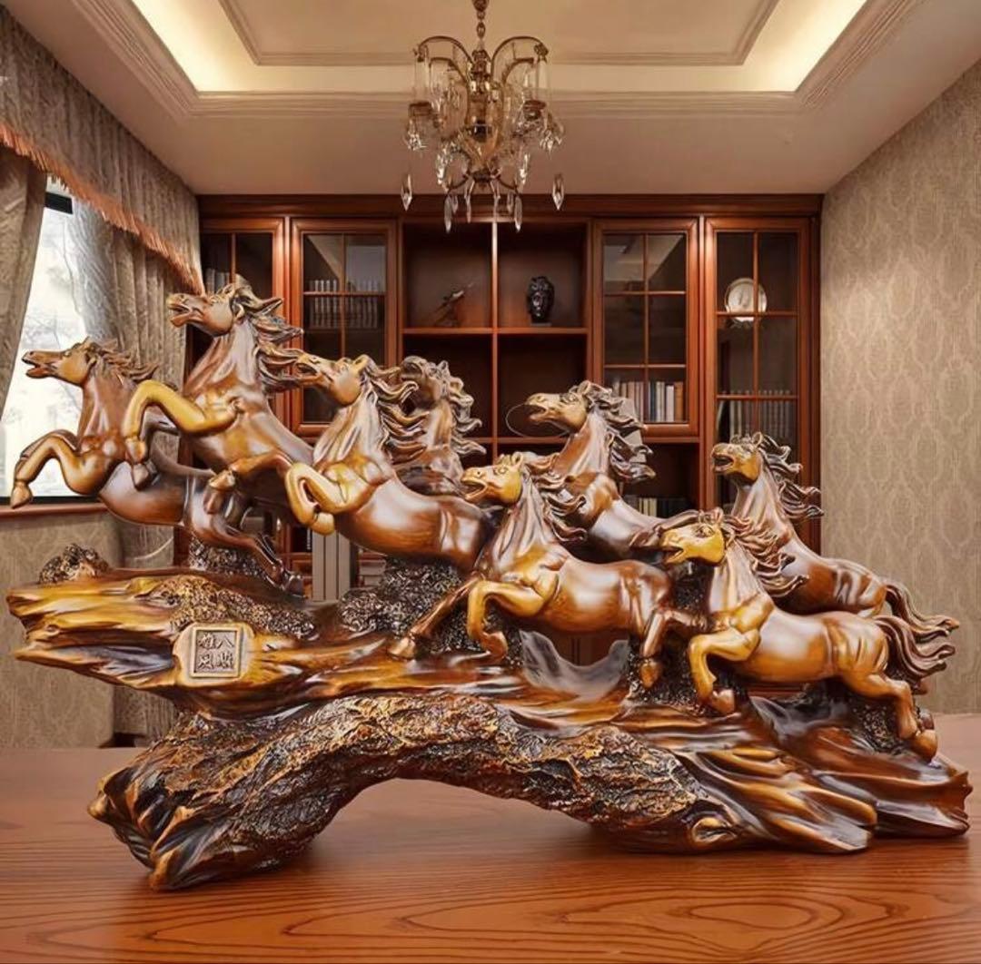 開運グッズ　開運　干支　馬の彫刻 木製 置物 36cm