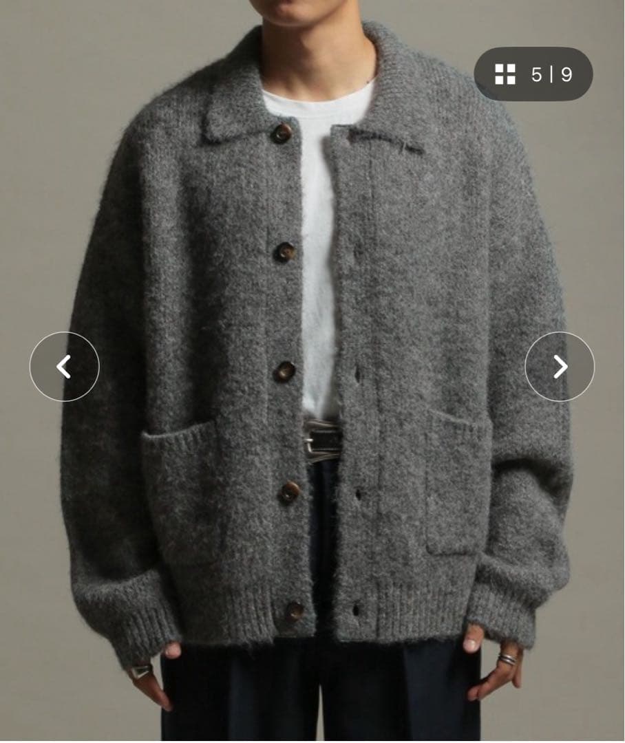 【LURAKU】Shaggy Knit Polo Cardigan グレー完売