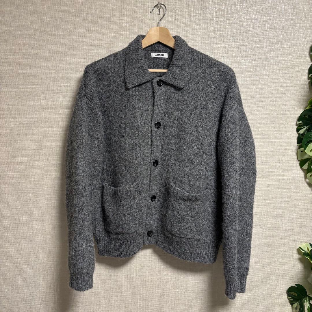 【LURAKU】Shaggy Knit Polo Cardigan グレー完売