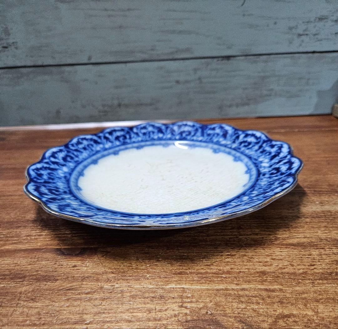 英国アンティーク   フローブルー プレート 青 平皿