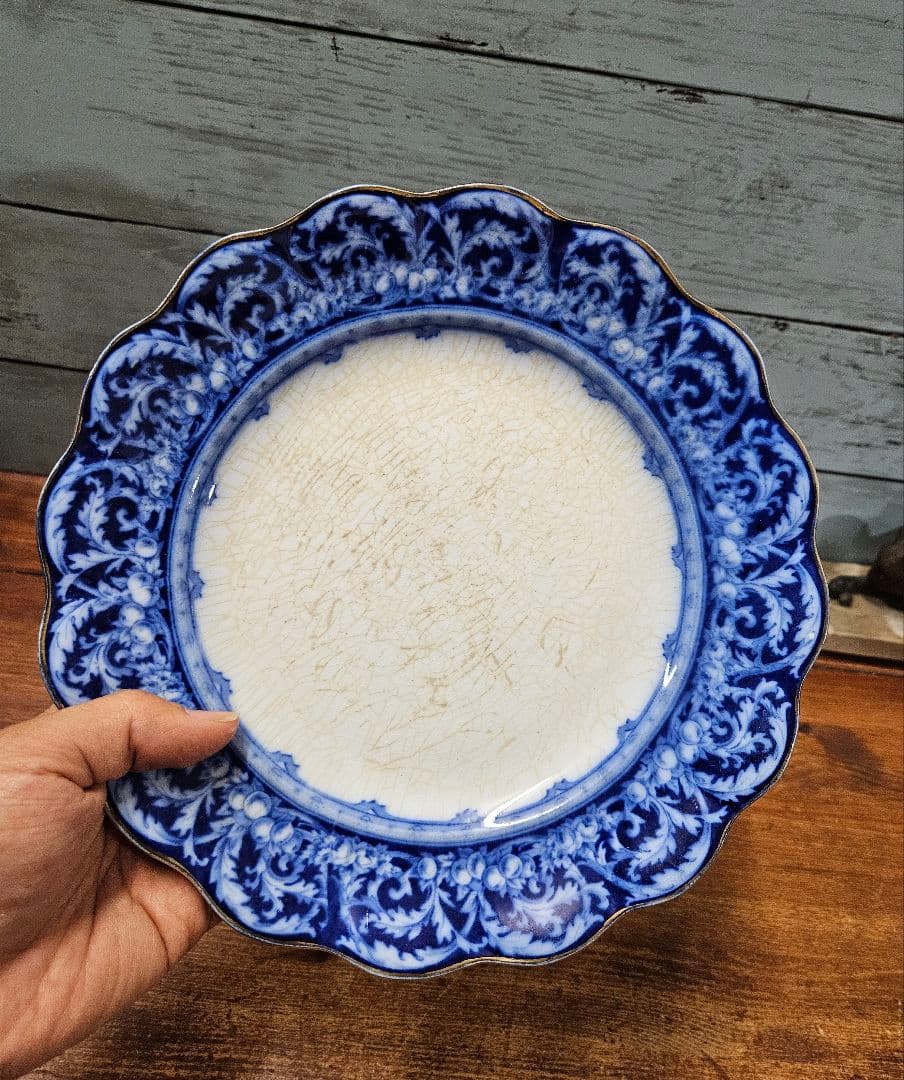 英国アンティーク   フローブルー プレート 青 平皿
