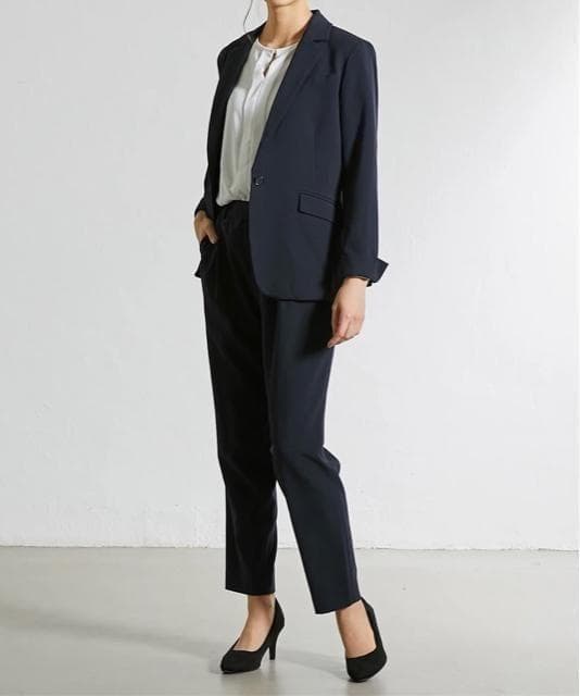 新品☆8L紺系9分丈テーパードパンツスーツストレッチお仕事フォーマル☆☆w473