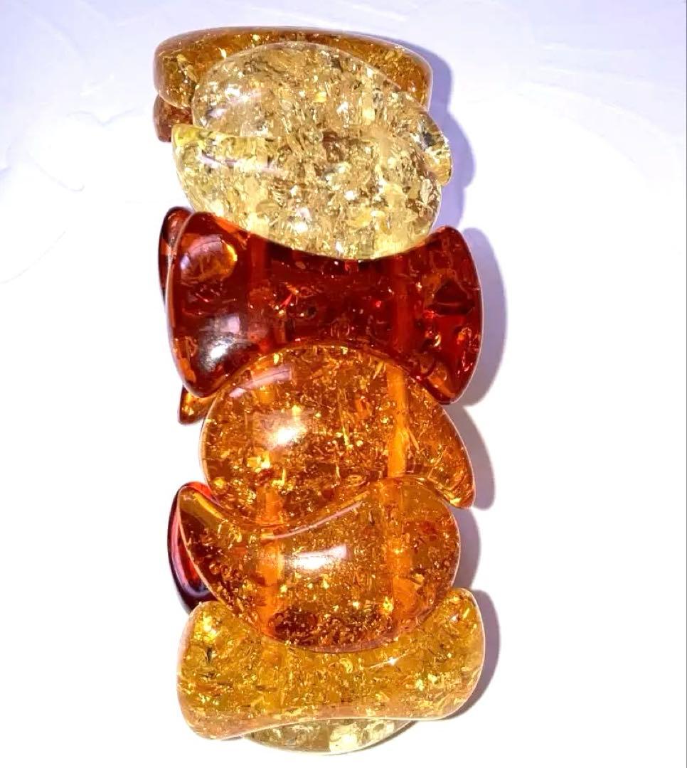 大人気の透明アンバー(琥珀) 3色　軽いブレスレット　内径7cm　幅4cm 新品