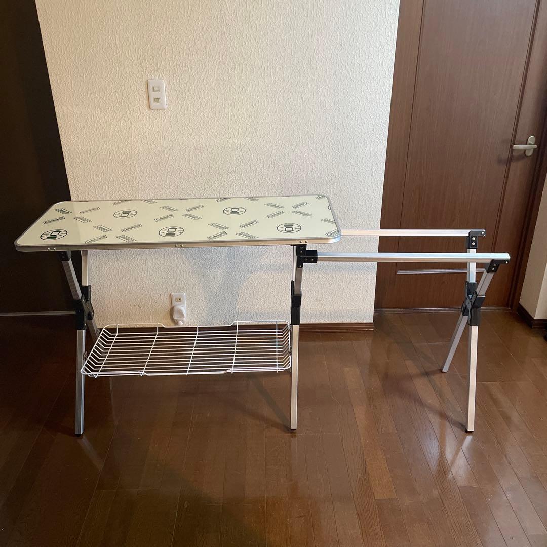 Coleman アルミテーブル 長方形 収納棚付き