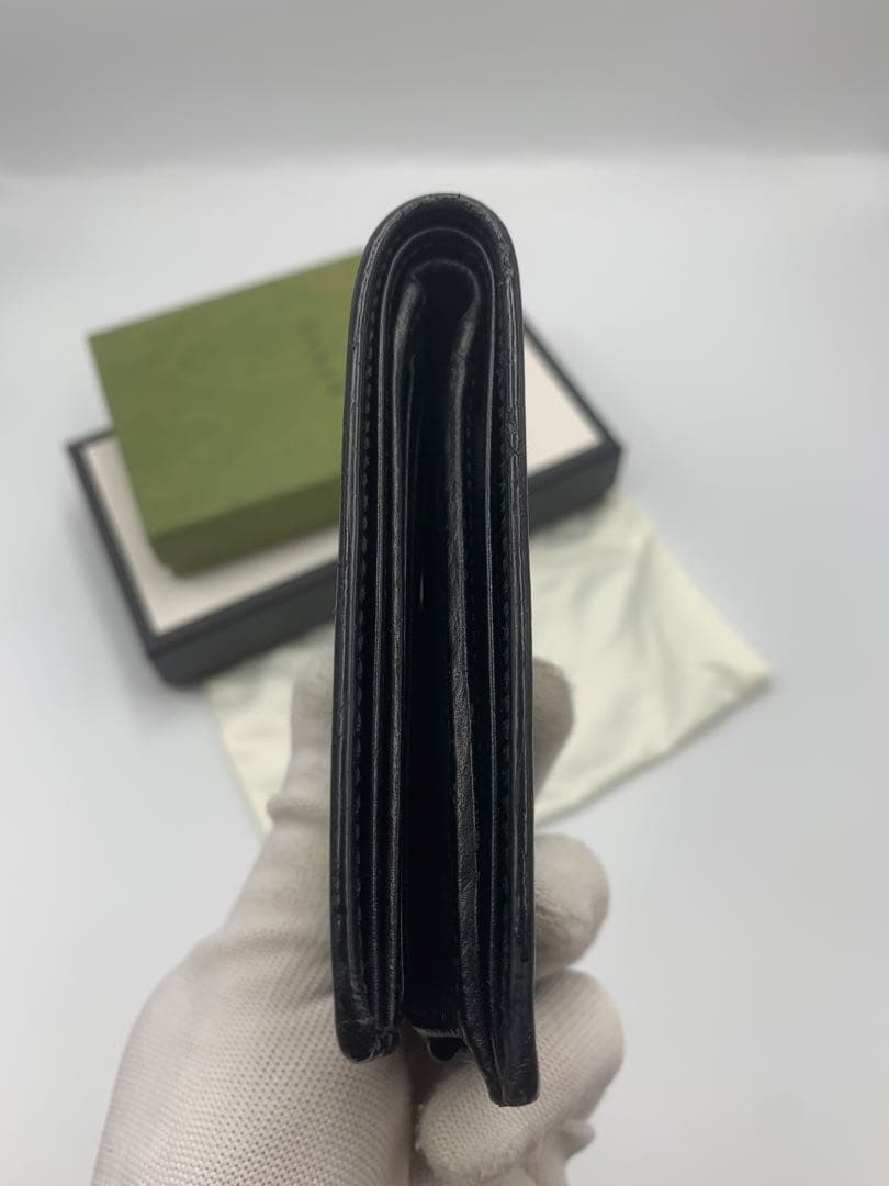 GUCCI✨グッチ 二つ折り財布 ドリアン シマレザー GG柄 ブラック P55