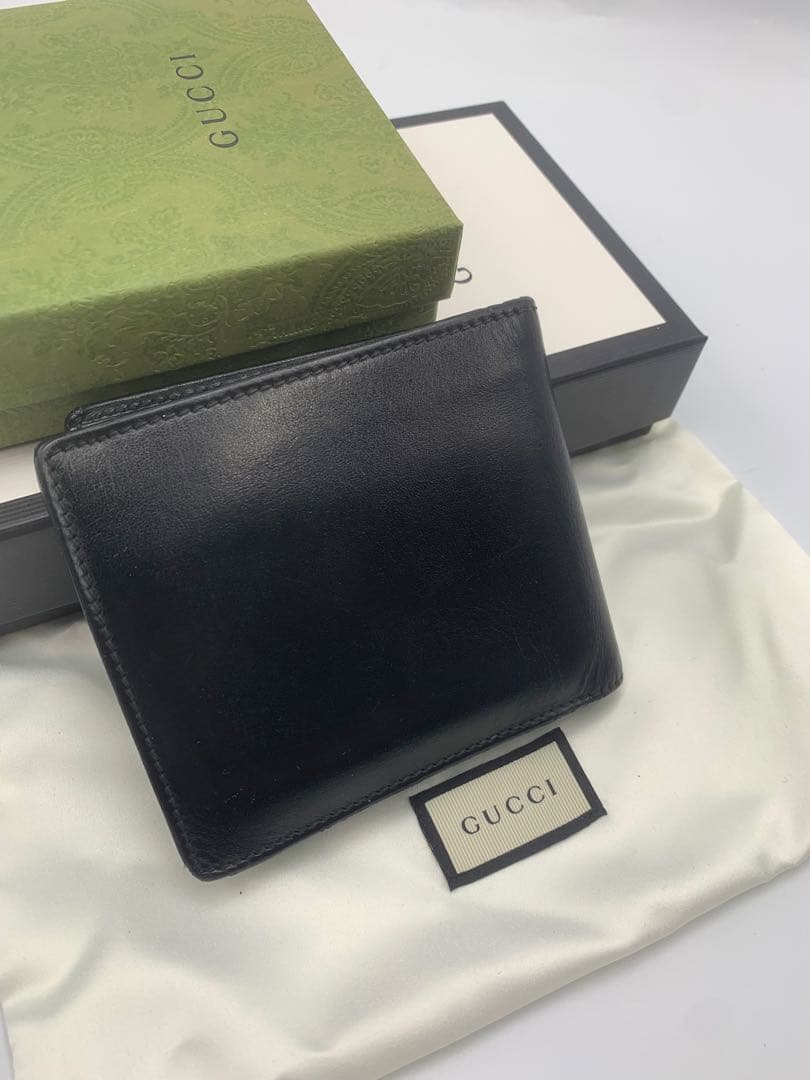 GUCCI✨グッチ 二つ折り財布 ドリアン シマレザー GG柄 ブラック P55