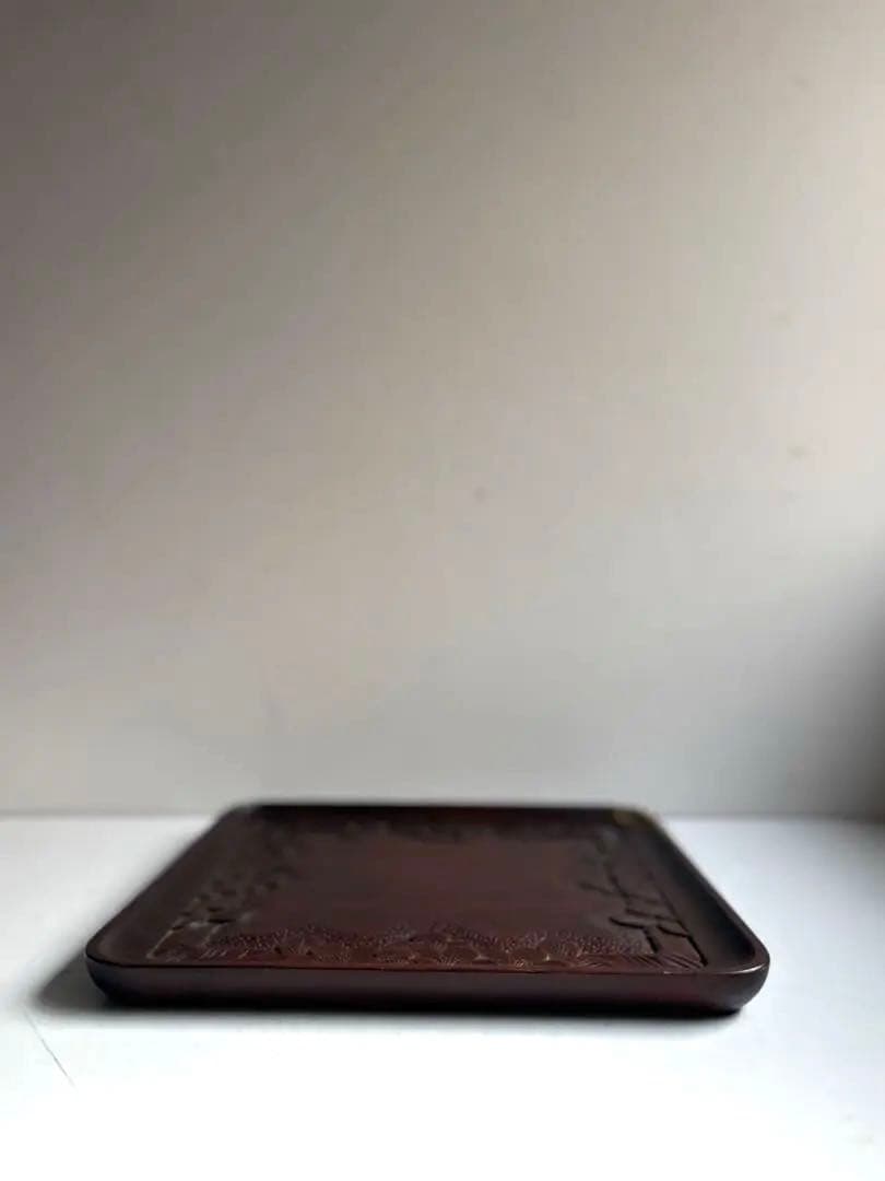 755 ヴィンテージ 軽井沢彫 桜彫 角盆 大阪屋家具店 金継ぎ 民芸 工芸