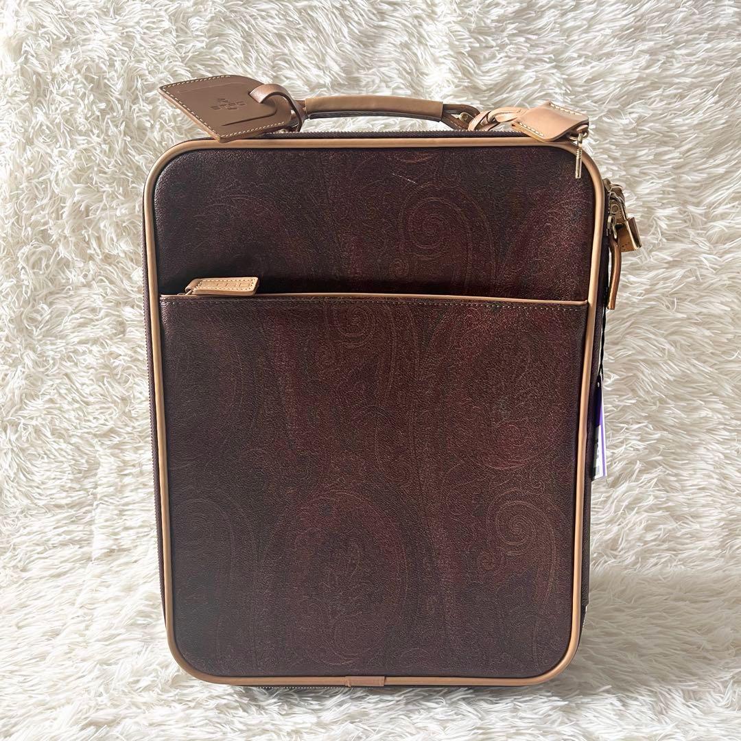 未使用級✨ETRO エトロ　キャリーケース　ペイズリー　ブラウン　レザー