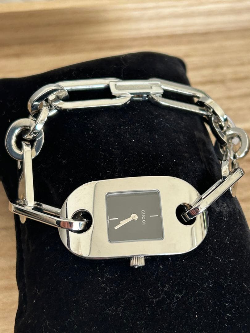 GUCCI グッチ 6155L 黒文字盤 シルバー稼働品チェーンブレスウォッチ