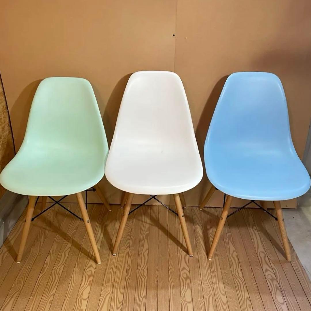 イームズシェルチェア3脚セットリプロダクト品アイボリーブルー、グリーン、ホワイト