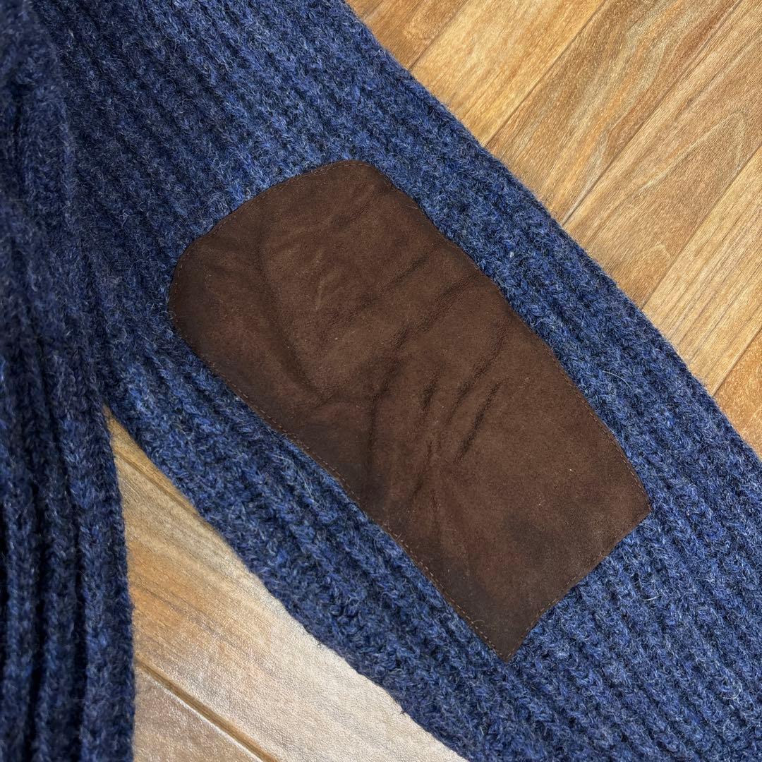 usa製ランズエンド ショールカラー ウール肉厚カーディガン エルボーパッチ