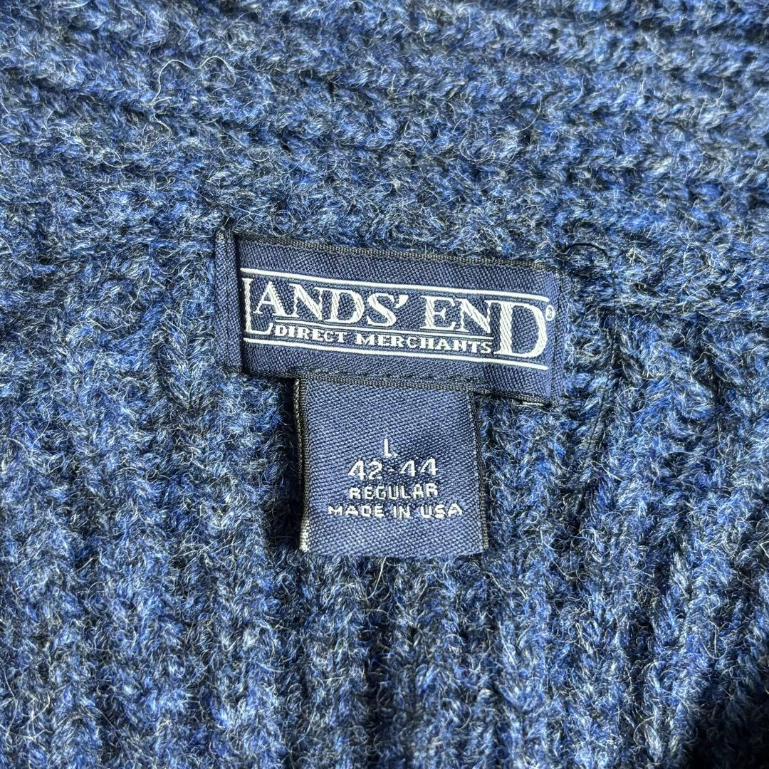 usa製ランズエンド ショールカラー ウール肉厚カーディガン エルボーパッチ