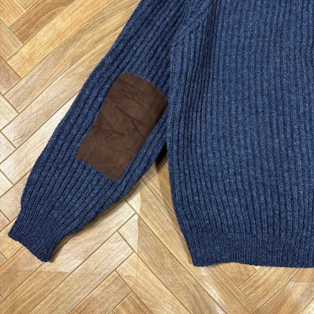 usa製ランズエンド ショールカラー ウール肉厚カーディガン エルボーパッチ