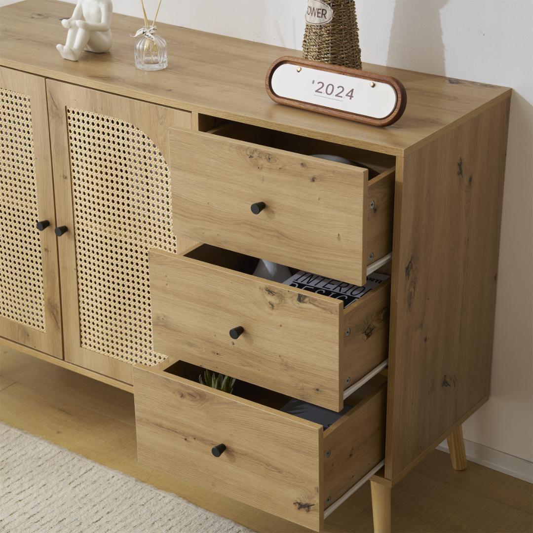キャビネット　サイドポート　引き出し付き　収納チェスト２段　NATURAL