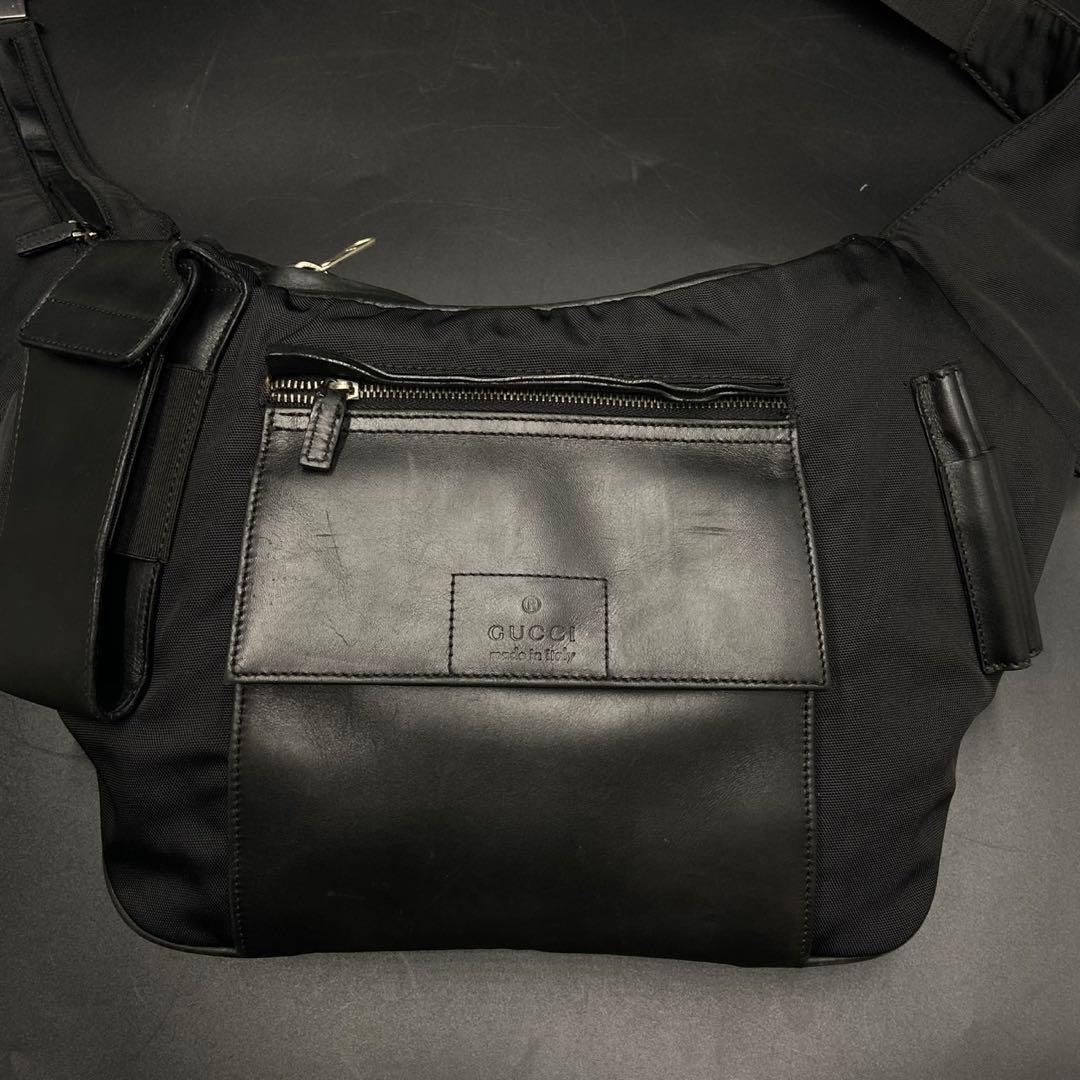 グッチ ウエストバッグ ショルダー ブラック レザー キャンバス