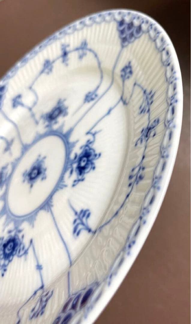 ロイヤルコペンハーゲンブルーフルーテッドハーフレースプレートペア19cm未使用美