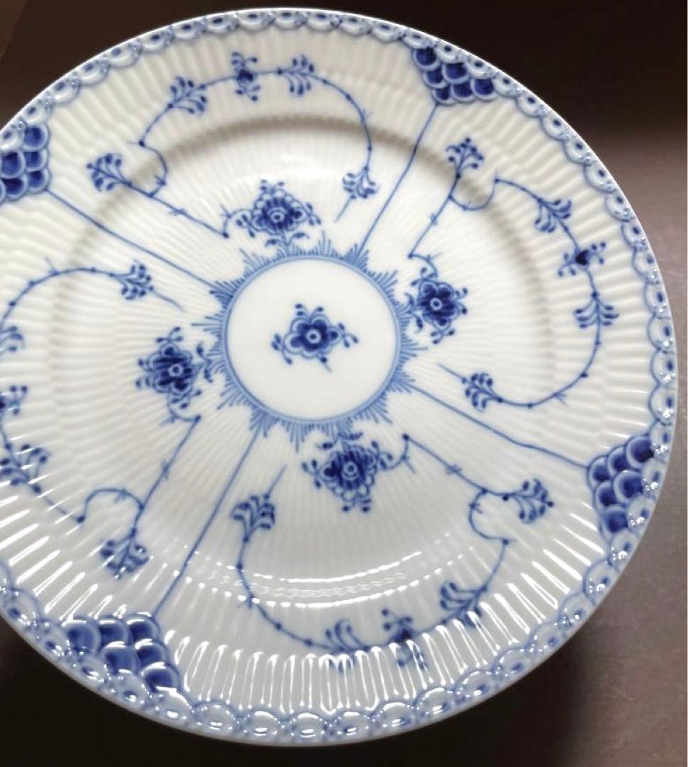 ロイヤルコペンハーゲンブルーフルーテッドハーフレースプレートペア19cm未使用美