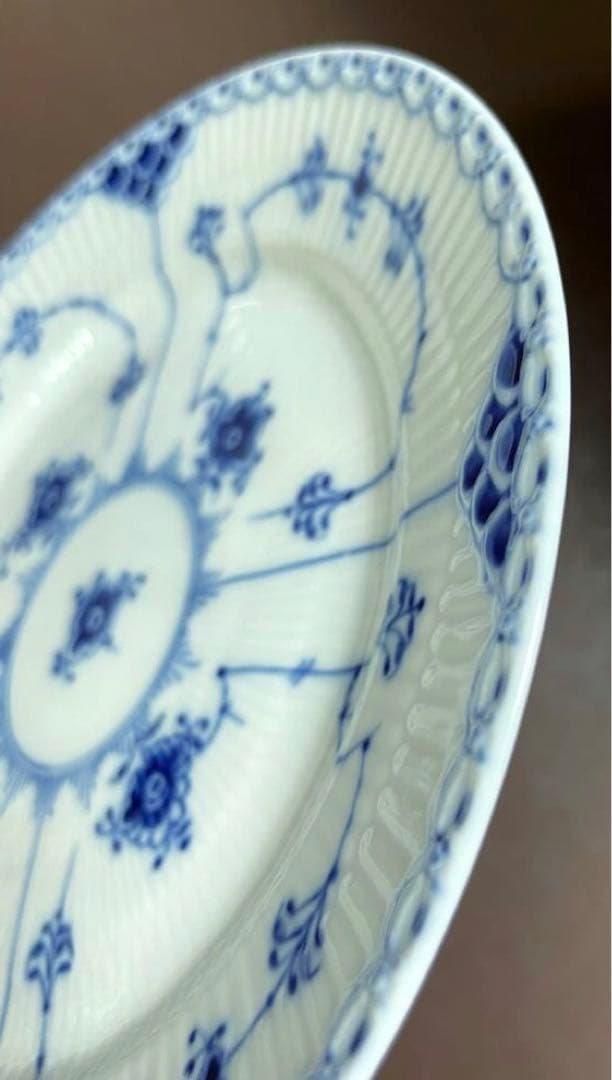 ロイヤルコペンハーゲンブルーフルーテッドハーフレースプレートペア19cm未使用美