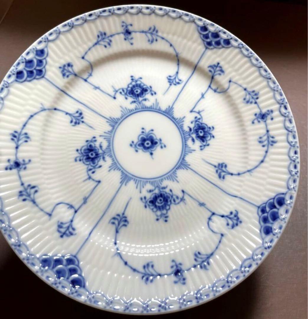 ロイヤルコペンハーゲンブルーフルーテッドハーフレースプレートペア19cm未使用美