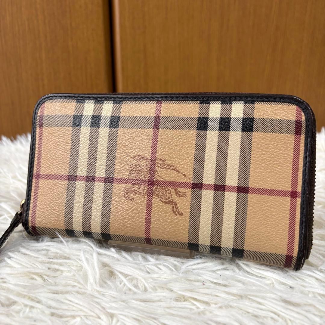 BURBERRY 長財布 ラウンドジップ ノバチェック シャドーホース レザー