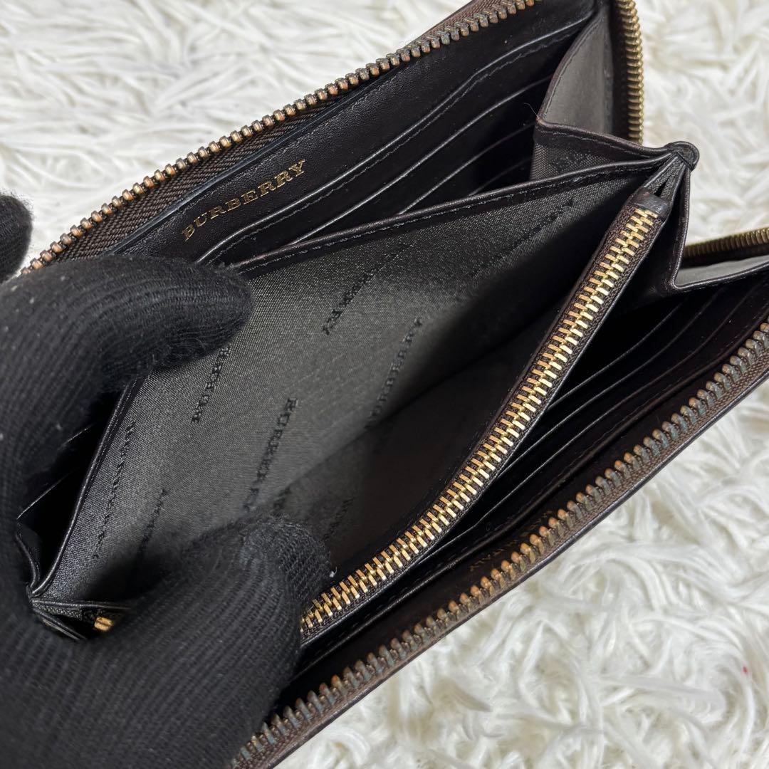 BURBERRY 長財布 ラウンドジップ ノバチェック シャドーホース レザー