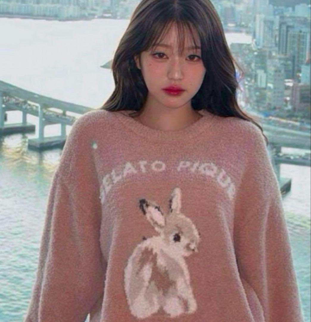 ジェラートピケ新品ラビットジャガードプルオーバー&ロングパンツ　IVE