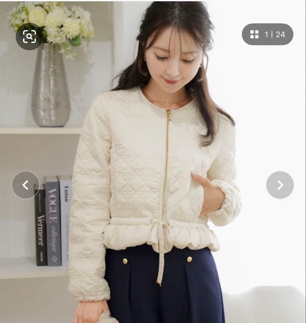 2WAY ショート丈 キルティング ノーカラー中綿 ジャケット