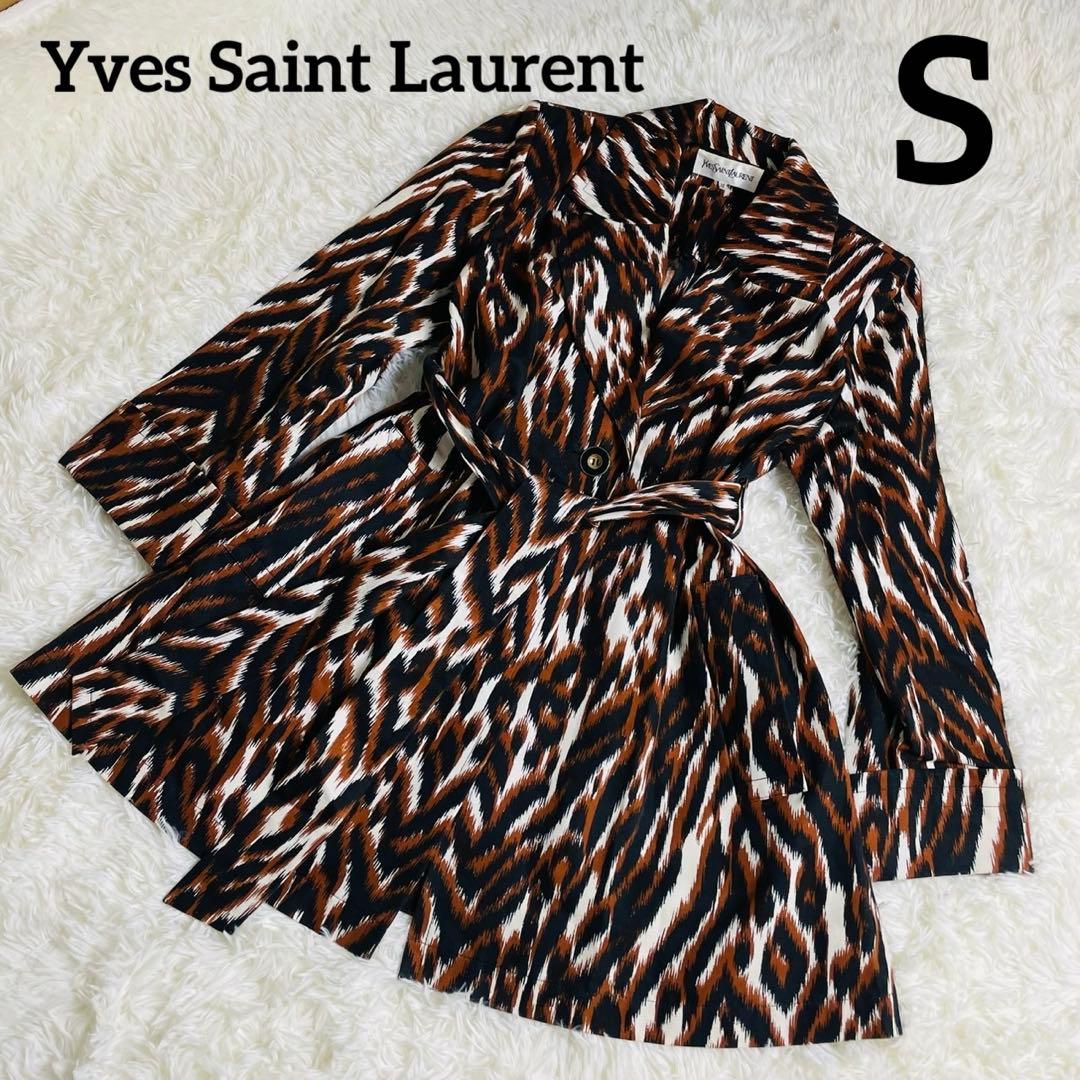 イヴ・サンローラン ベルテッド コートジャケット 総柄 カシュクール風