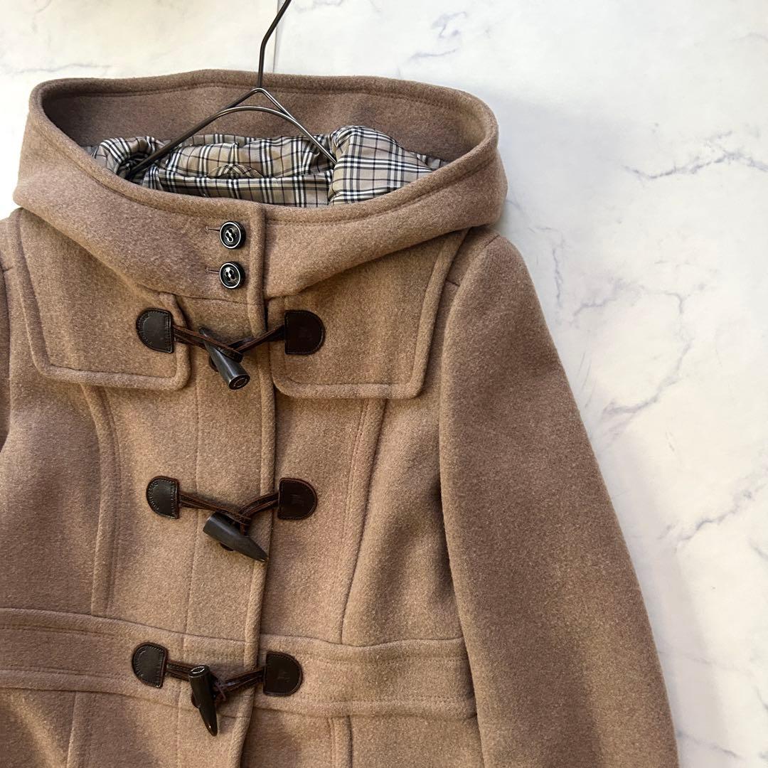 バーバリーブルーレーベル ダッフルコート フード ノバチェック レザー 40