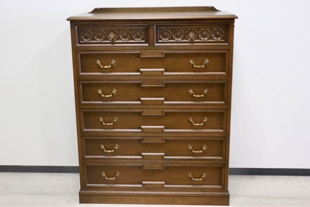 GMGK64○神戸家具 洋家具 6段チェスト 整理タンス 収納家具 彫刻 オー