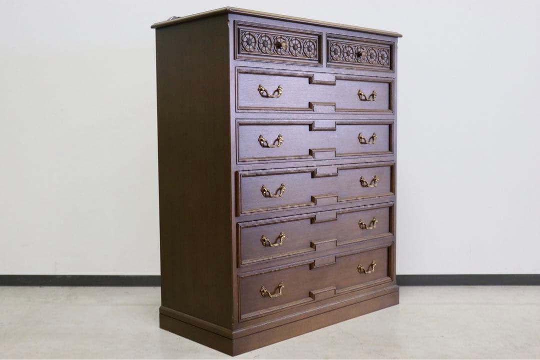 GMGK64○神戸家具 洋家具 6段チェスト 整理タンス 収納家具 彫刻 オー