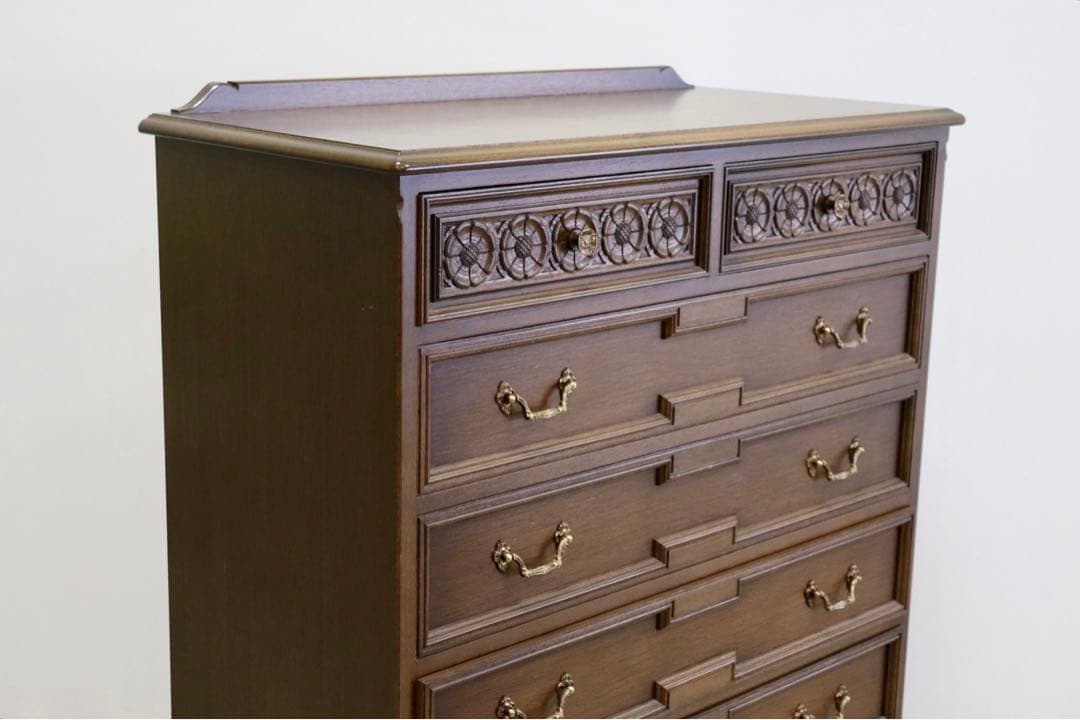 GMGK64○神戸家具 洋家具 6段チェスト 整理タンス 収納家具 彫刻 オー