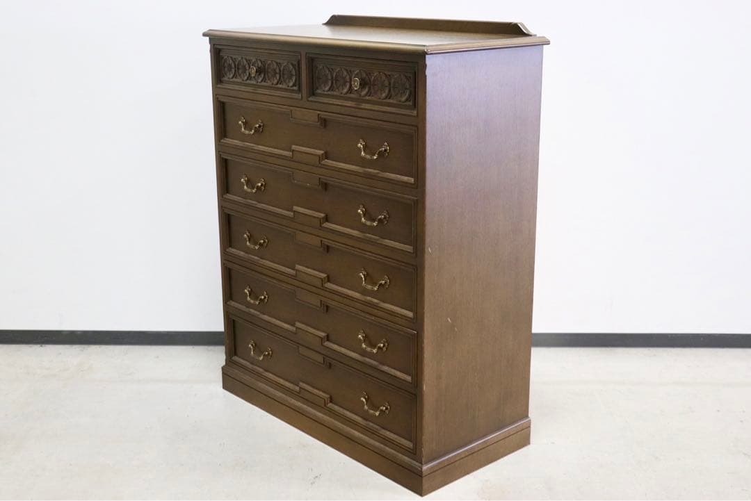 GMGK64○神戸家具 洋家具 6段チェスト 整理タンス 収納家具 彫刻 オー