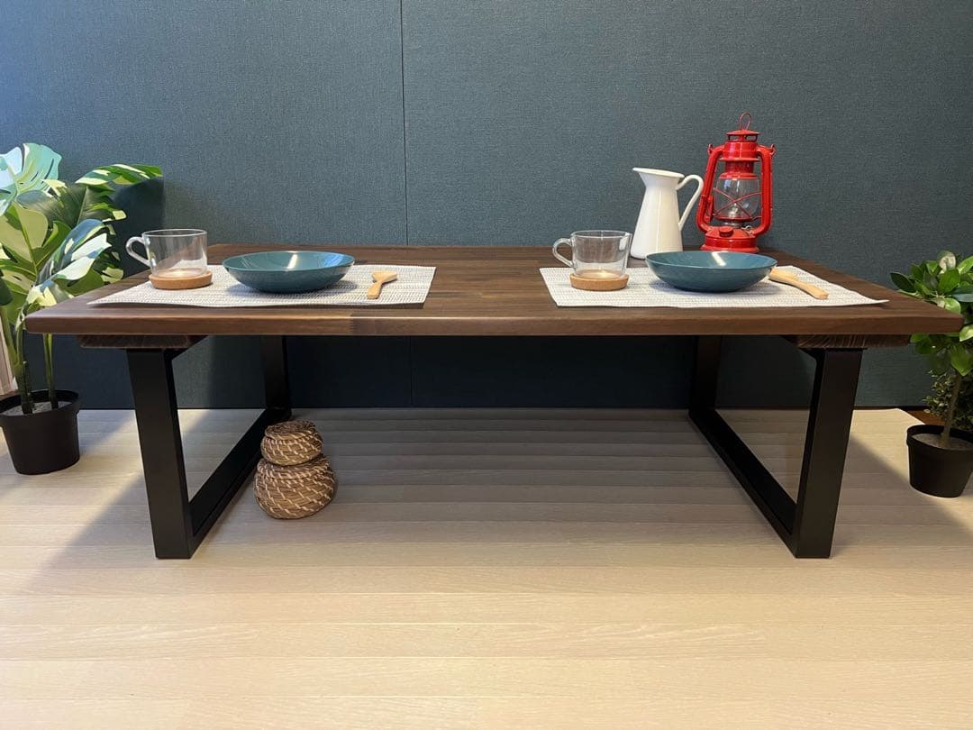 【送料無料】 ローテーブル 長方形 120cm 70cm パイン こげ茶 ロ型脚