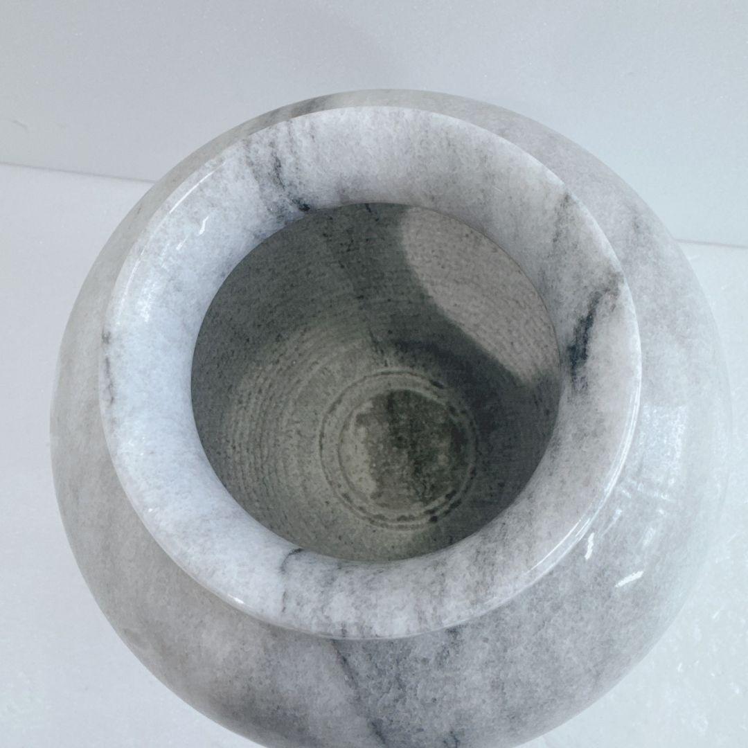 大理石 丸型花瓶 台座付き 白 灰色 マーブル模様 壺 花器 花台