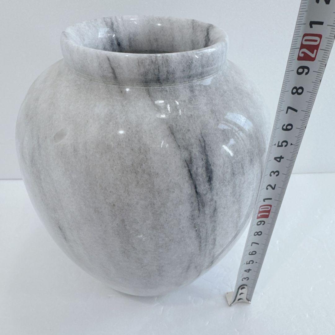 大理石 丸型花瓶 台座付き 白 灰色 マーブル模様 壺 花器 花台