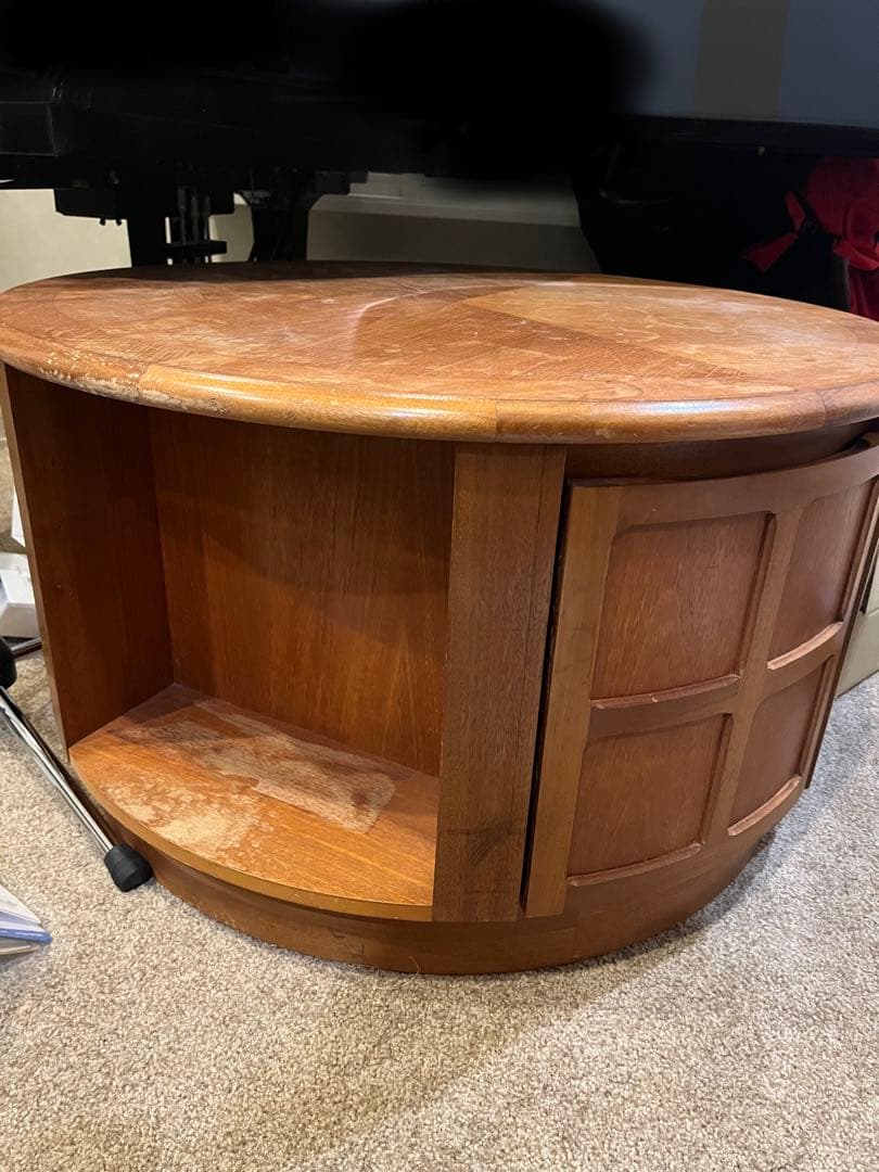 ヴィンテージラウンドテーブル（キャスター・収納付き）