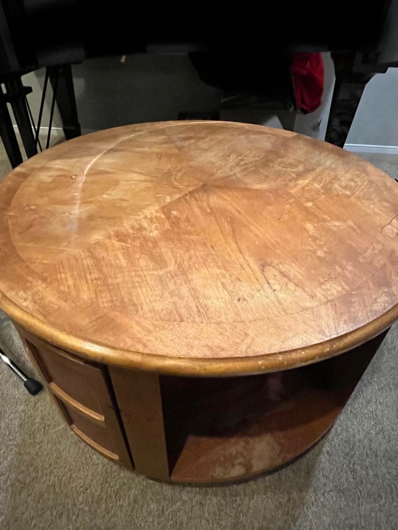 ヴィンテージラウンドテーブル（キャスター・収納付き）