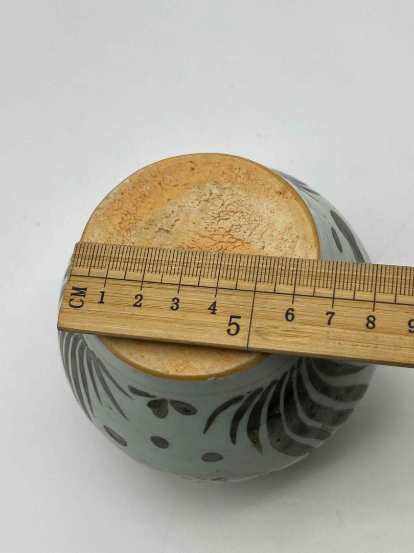 田中 野夫 元時代紅綠彩魚藻紋荷葉型小壺蓋付き茶道具お茶入れ(D-74)