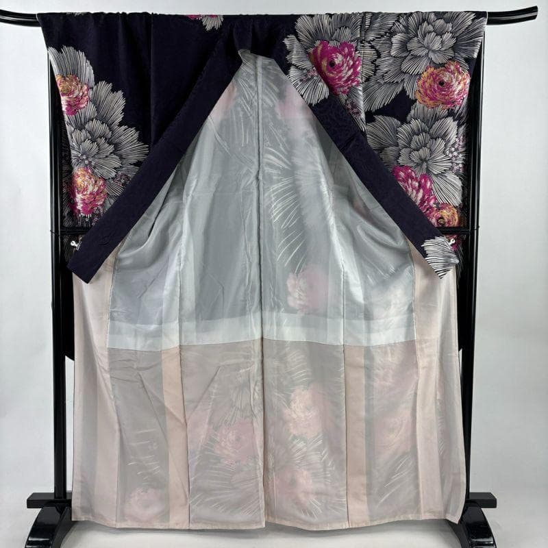 桂由美 ラインストーン キラキラ 薔薇 訪問着 濃紫地