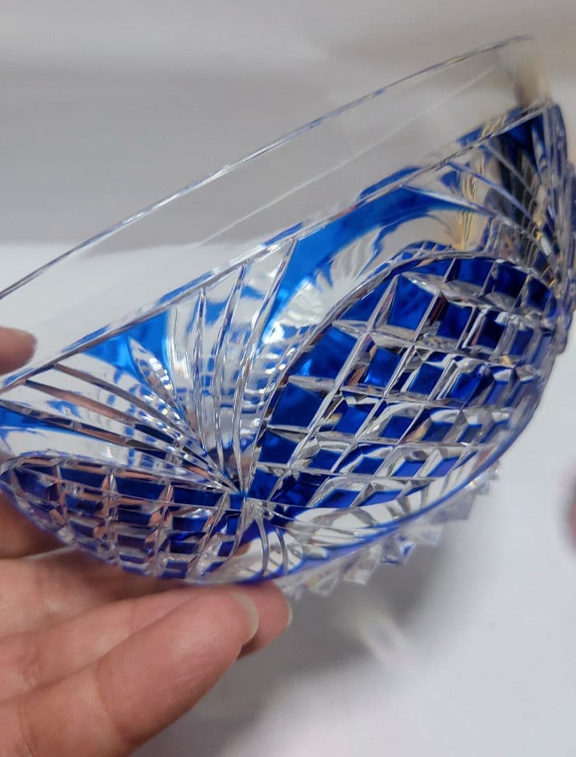 超希少品☆薩摩切子 剣而松笠紋 中鉢（切子、江戸切子、薩摩切子）