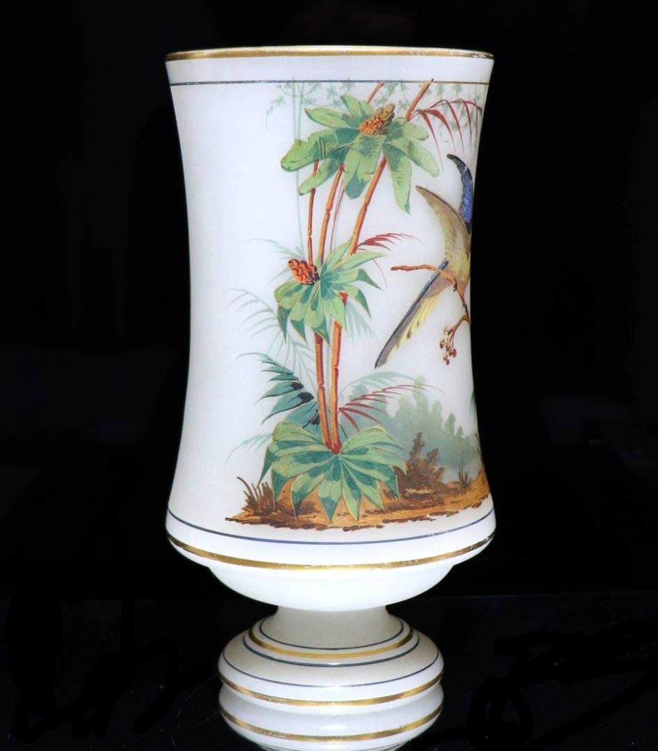 オールド・バカラ 上級オパーリンクリスタルガラス製大型花瓶 美術館級ジャポニスム