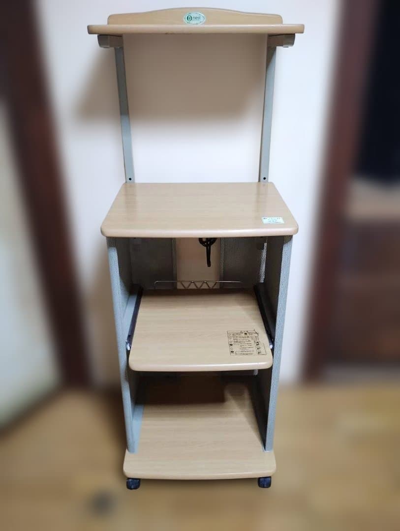 レンジ台レンジラック4段電源2口スライド棚高耐荷重鋼板メッシュ頑丈設計キャスター