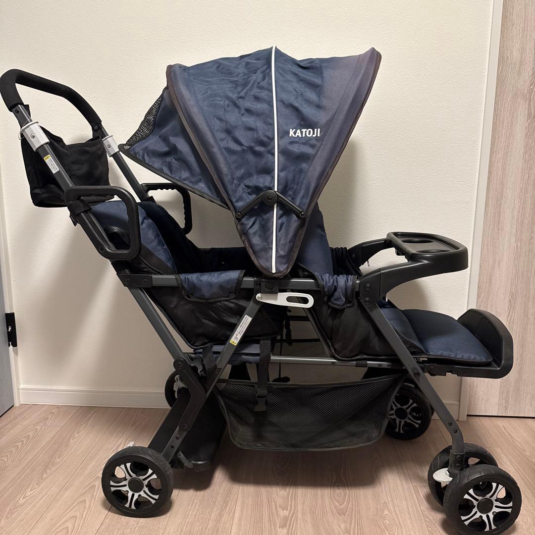 KATOJI ベビーカー 二人でゴー ネイビー レインカバー(未使用)付き