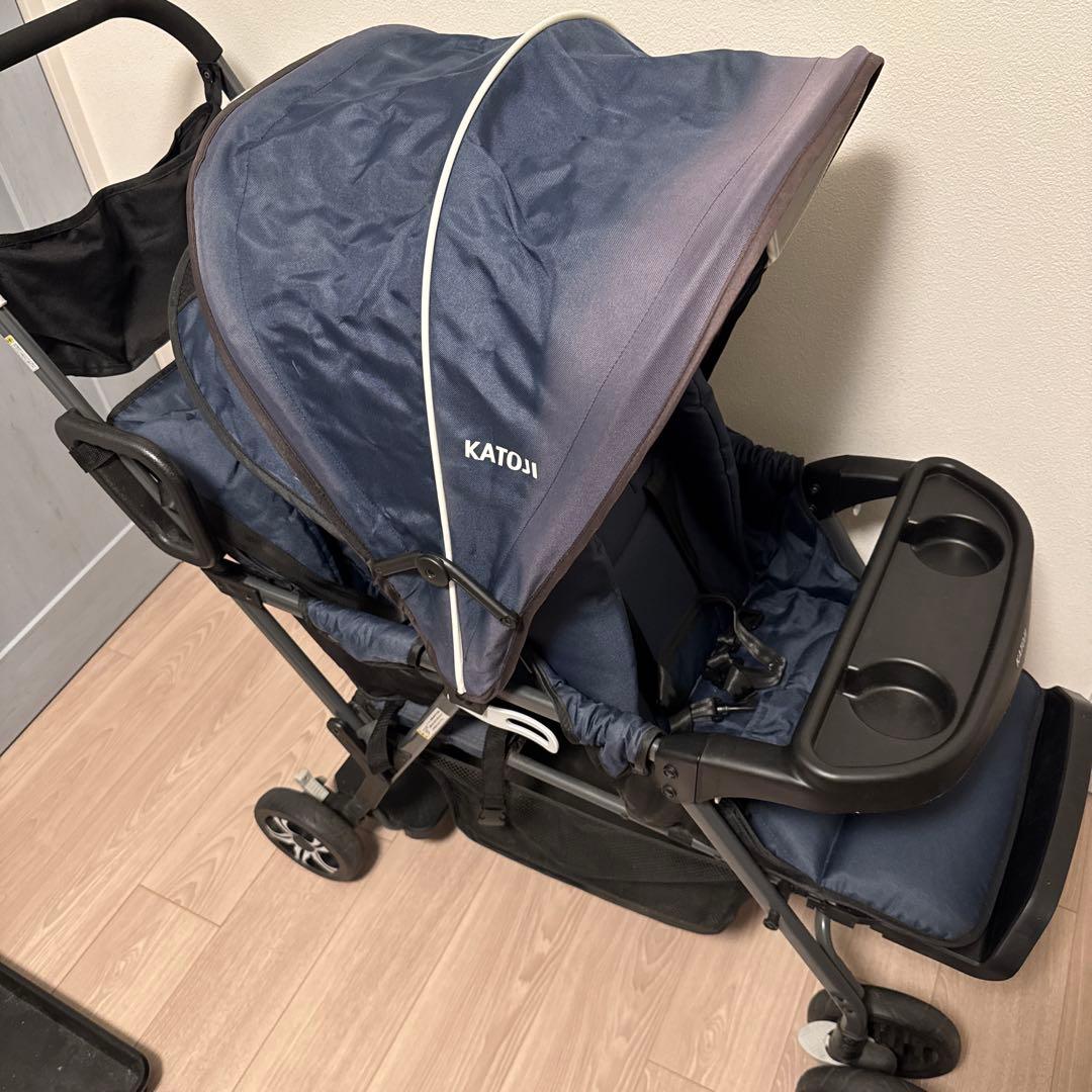 KATOJI ベビーカー 二人でゴー ネイビー レインカバー(未使用)付き