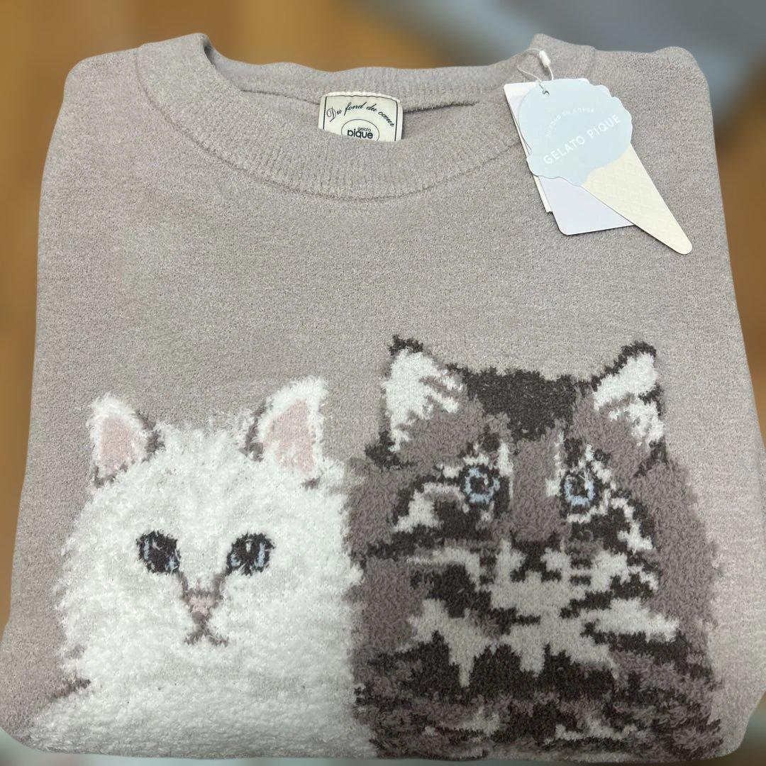 ジェラートピケ　ツインキャットジャガードワンピース　猫　タグ付き　ベージュ