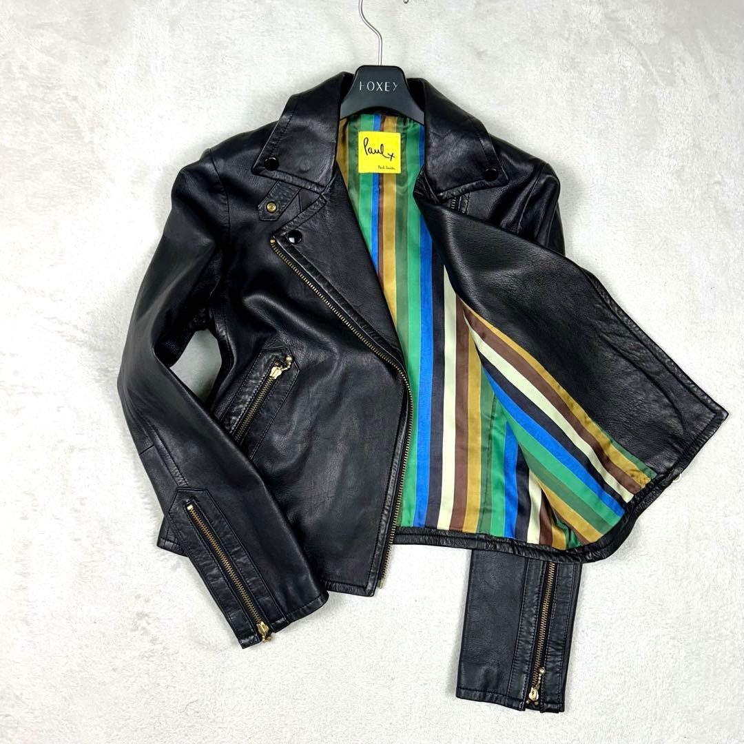 美品♡ポールスミス ラムレザーダブルライダースジャケット マルチストライプ 現行